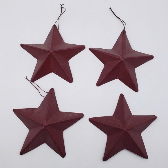 Burgundy Red Metal Wall or Hanging Christmas Tree 4 Star Ornament Set - Picture 1 of 8